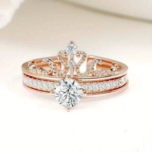Rose Gold Crown Ring, Cubic Zirconia Crown Ring, Princess Ring